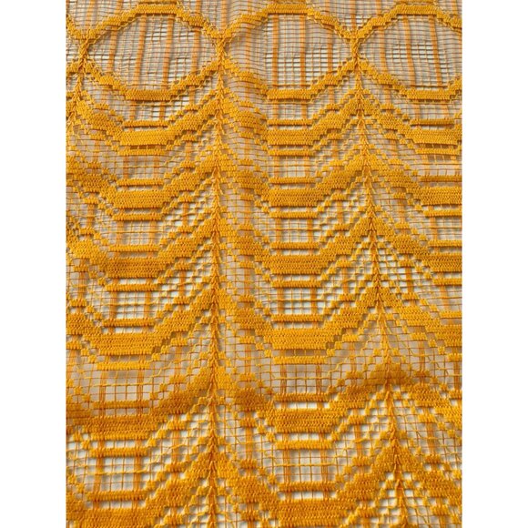 Vintage 70s curtains, sunny orange, groovy pattern mesh, rod header, pair - Picture 8 of 9